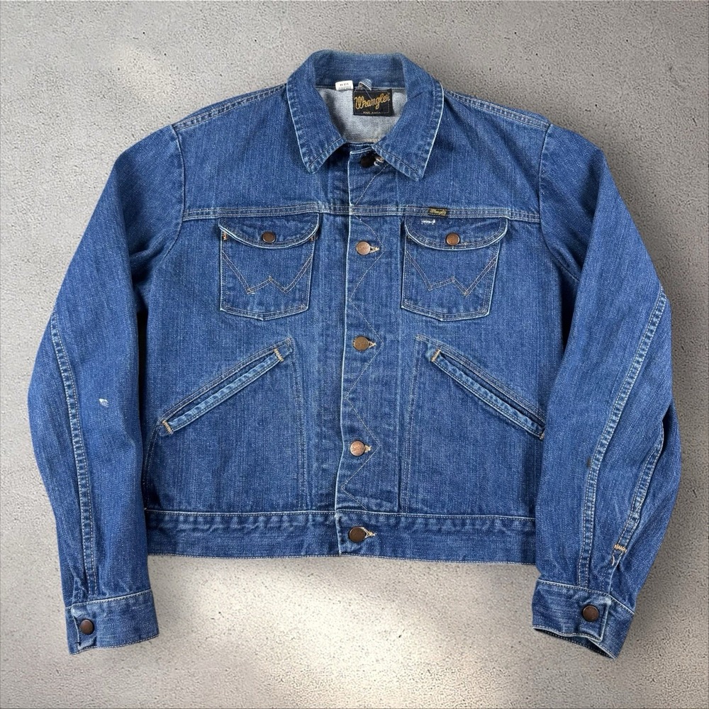 Vintage 70s Wrangler Jacket Men's 44 (L) 124MJ Denim USA Made Trucker Cowboy